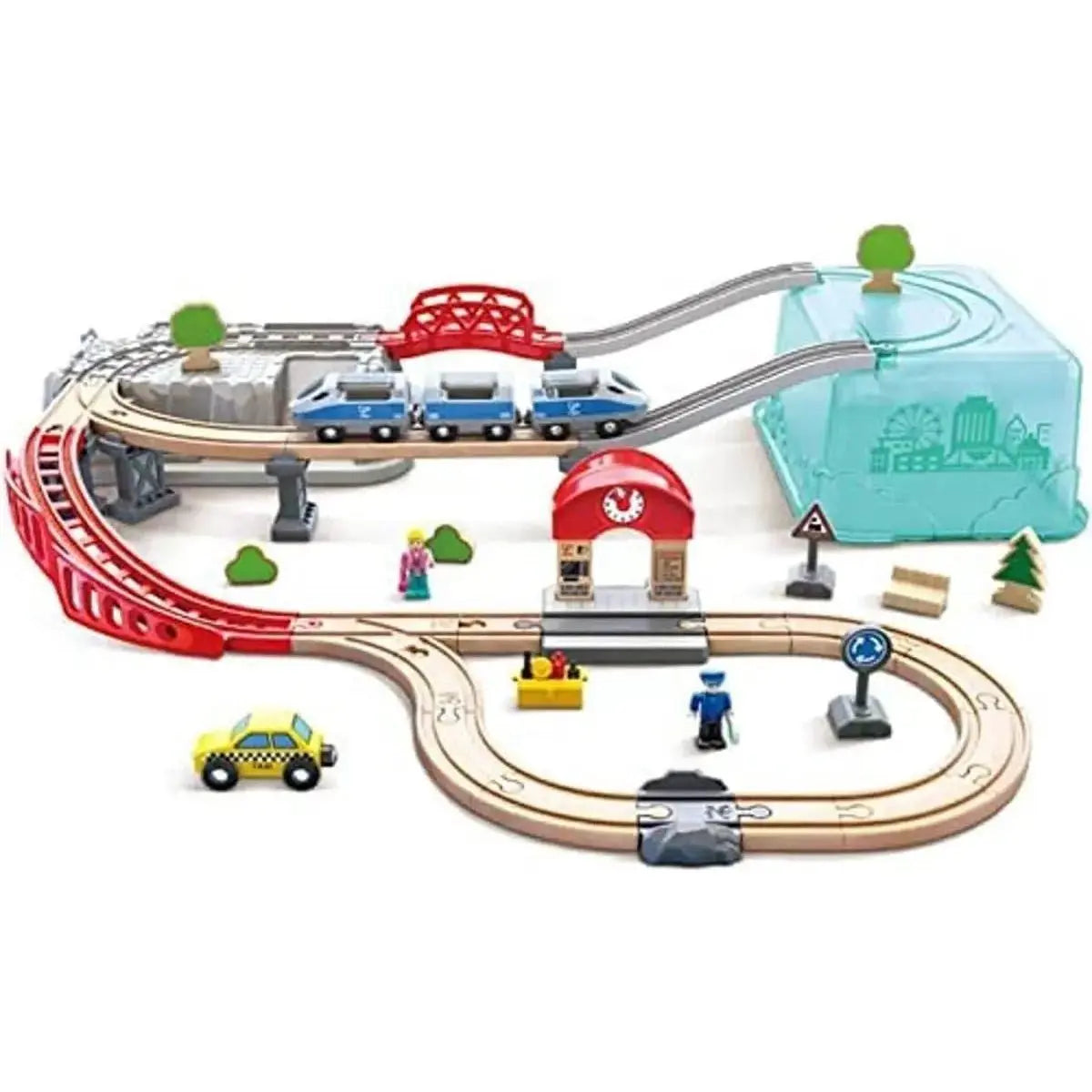 Hape-City-Railway-and-Train-Bucket-Set-Hape-Toy-Market-44316278.jpg סט מתקדם רכבת עירונית HAPE – תמונה 1